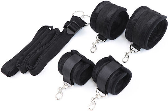 Set Erotic Accessories Bondage Handcuffs Hand & Foot Straps Adjustable Length Black