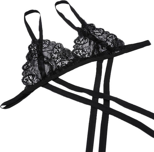 Women's Sexy Light-Colored Crossed Three-Piece Suit Three-Piece Underwear Size S Black