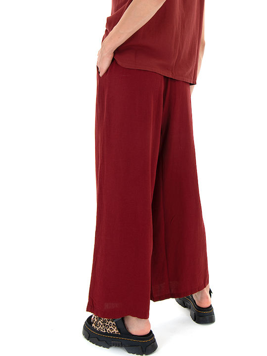 Namaste Women's High Waist Fabric Palazzo Pants with Elastic Loose Fit Bordeaux
