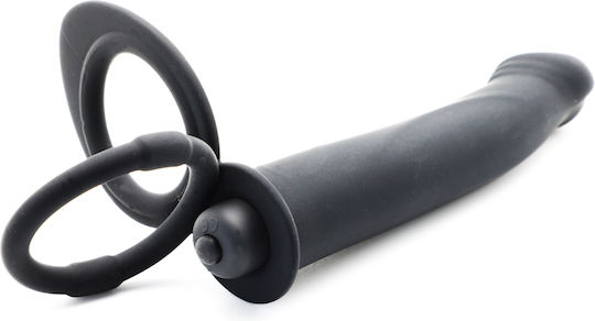 Black Color Silicone Vibrating Dildo 2 Cock Rings