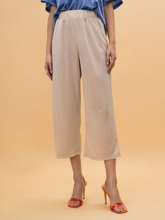 Women's High Waist Pantaloons with Rubber Band in Loose Fit Sand
