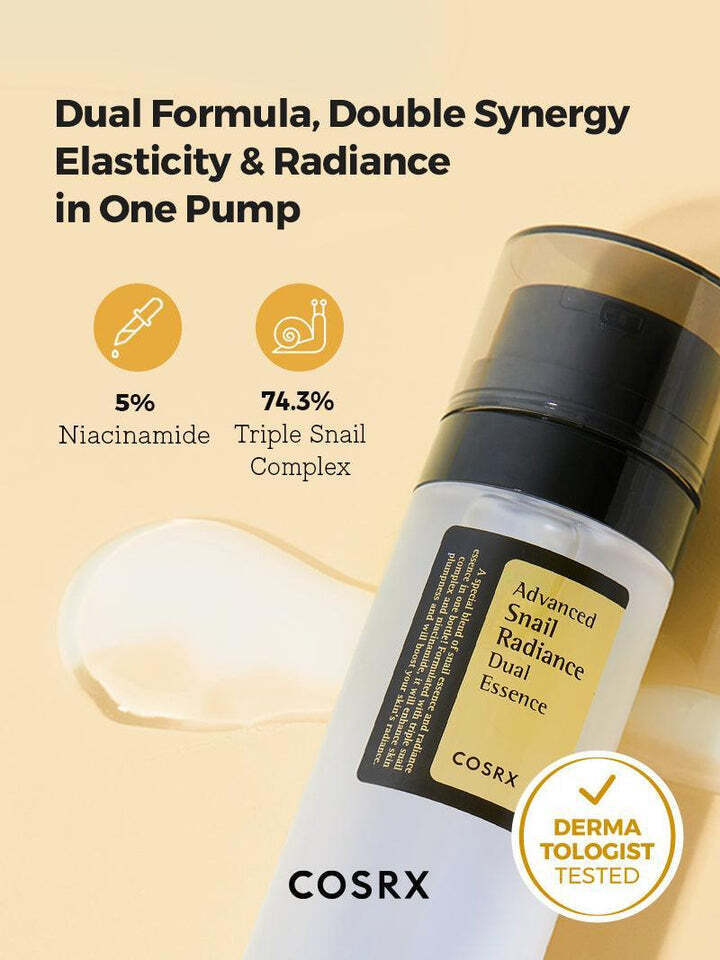 Cosrx Advanced Snail Radiance Dual Ενυδατικό & Αντιγηραντικό Essence Προσώπου με Έκκριμα Σαλιγκαριού & Νιασιναμίδη για Λάμψη 80ml