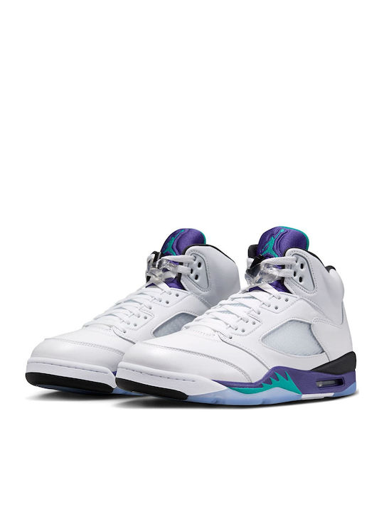 Air  5 Retro Мъжки Високи Сникърси Бели / New Emerald-grape Ice-black