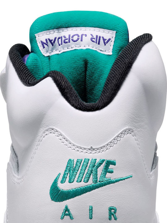 Air  5 Retro Мъжки Високи Сникърси Бели / New Emerald-grape Ice-black