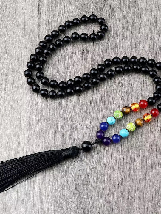 Mala Meditations Seven Chakra 108 Schwarze Achat Perlen