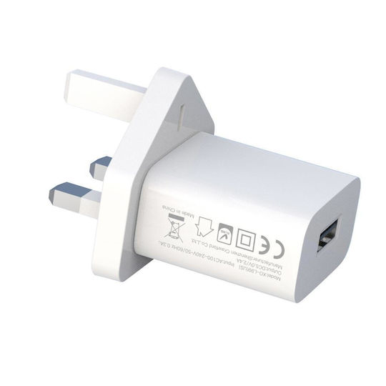 XO Φορτιστής με Θύρα USB-A και Καλώδιο micro USB Λευκός (L99 UK)