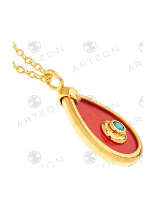 Women's Silver Gold Plated Eye Pendant Chain 925° Coral Turquoise