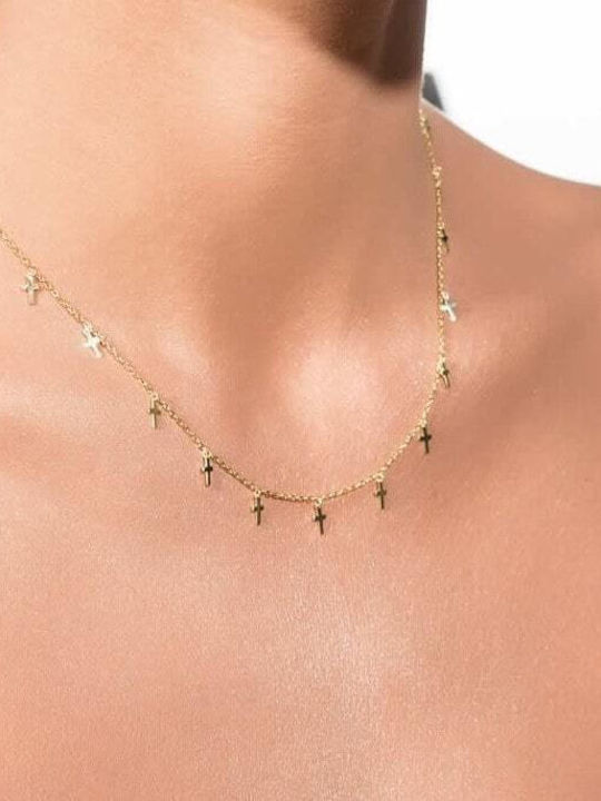 Women's Gold Plated Silver Necklace 925 Crosses Kl21100178