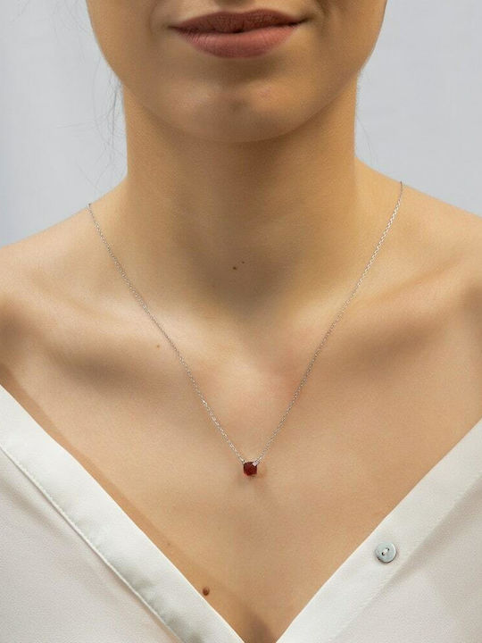Silber Halskette Damen 925 Rotes Zirkon Kl21200209