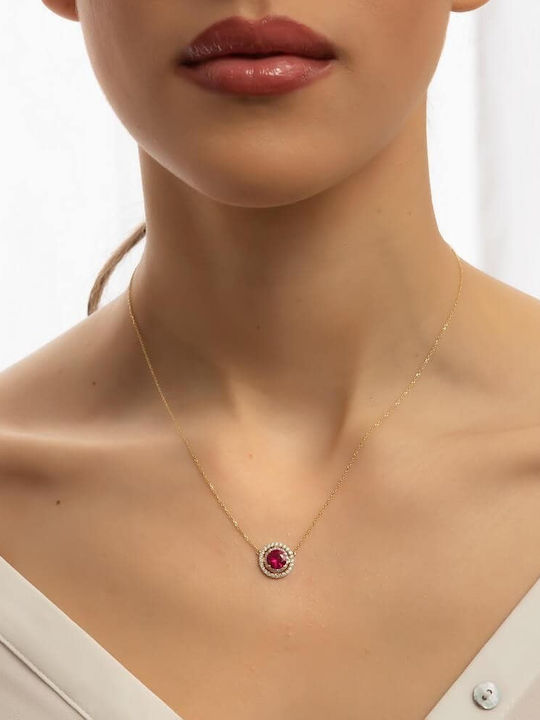 Gelbes Gold Damen Halskette K14 Roter Stein Kl11100483