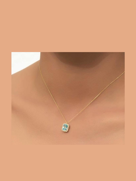 Women's Yellow Gold Necklace 14K Blue Zircon Kl11100431