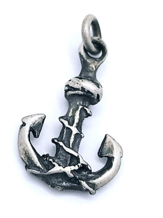 925 Silber Handgefertigtes Massives Halskette Oxidiertes Muster Anker Höhe 2,5cm Breite 1,4cm