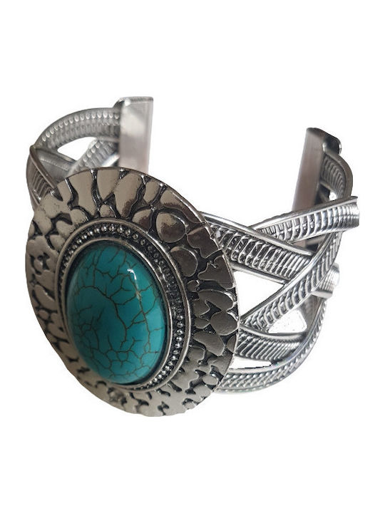 Βραχιόλι Μεγάλο Χειροπέδα Vintage Boho Τυρκουάζ Πέτρα S13