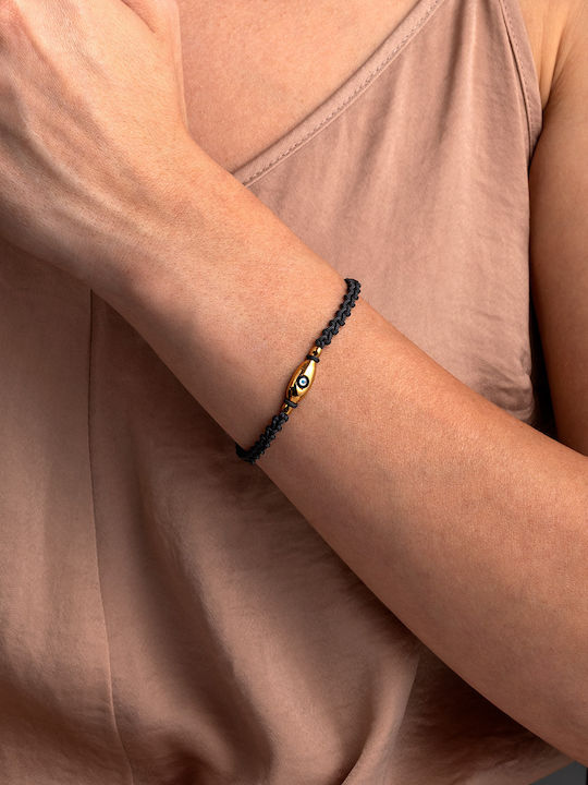 Bracelet Eye Dark Gray Macrame Silver 925 Gold Plated