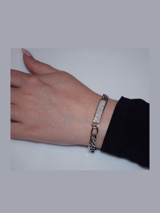 Βραχιόλι Ατσάλινο Stainless Steel Ταυτότητα Λευκούς Κρυστάλλους Ασημί Bz-br-00444