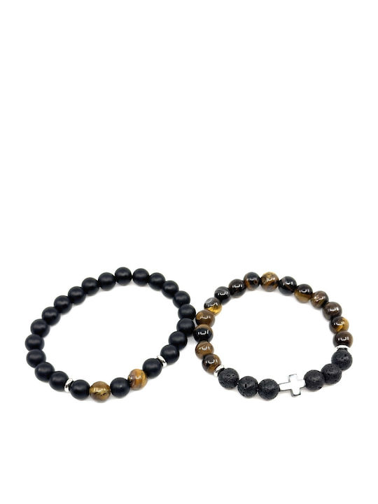Lava Stone Διπλό Ελαστικό Βραχιόλι Φυσικές Πέτρες