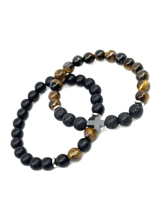 Lava Stone Διπλό Ελαστικό Βραχιόλι Φυσικές Πέτρες