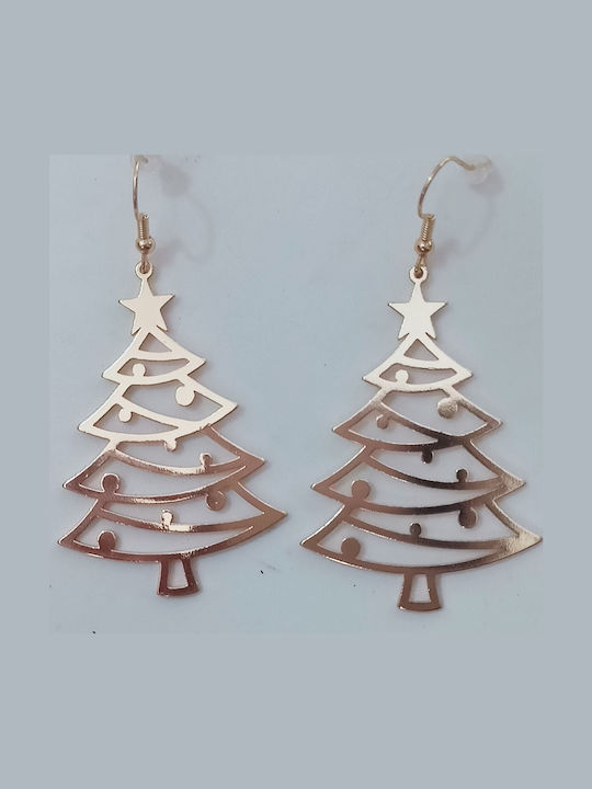 Handmade Gold Metal Earrings Christmas Tree 7x3.5 Tatu Moyo