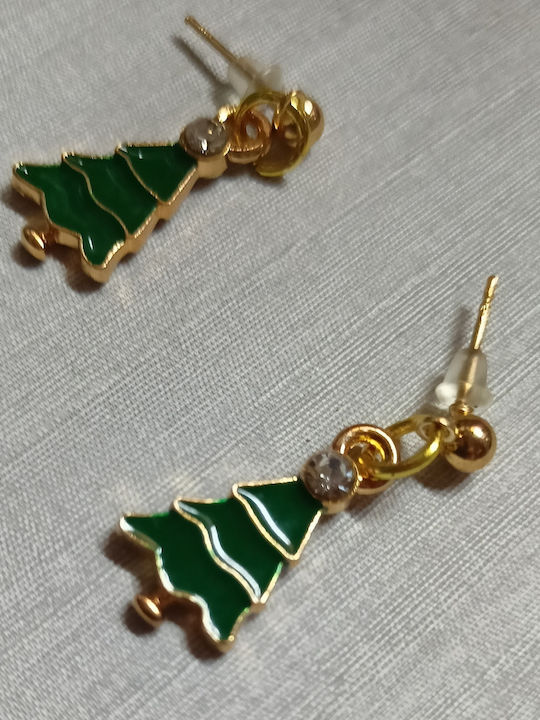 Handmade Gold Metal Christmas Tree Green Earrings Tatu Moyo