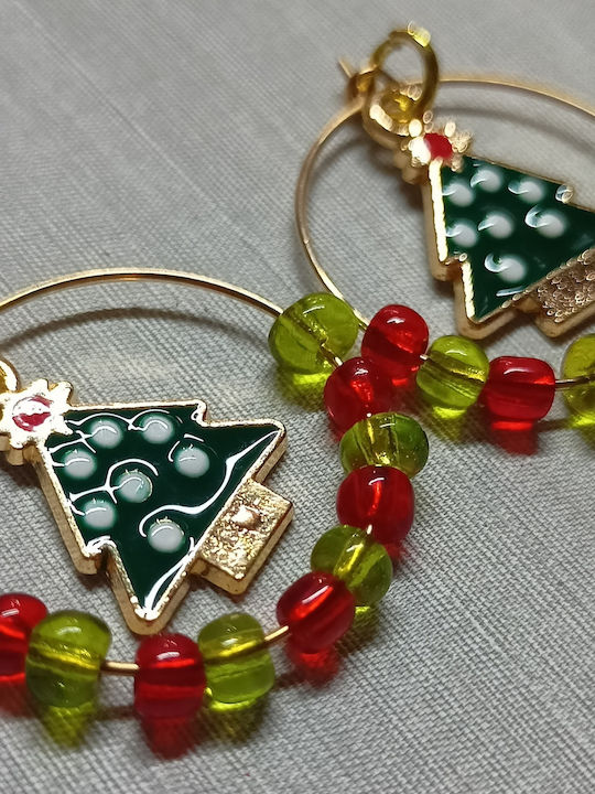 Tatu Moyo Handmade Gold Plated Metal Hoops Christmas Tree Beads 4cm Earrings
