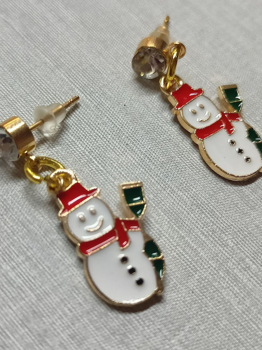 Handmade Gold Metal Christmas Snowman Earrings 3cm Tatu Moyo