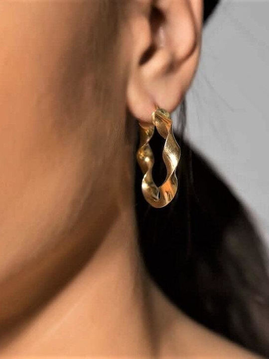 Yellow Gold Earrings 14K Hoops Twisted Sk11100040