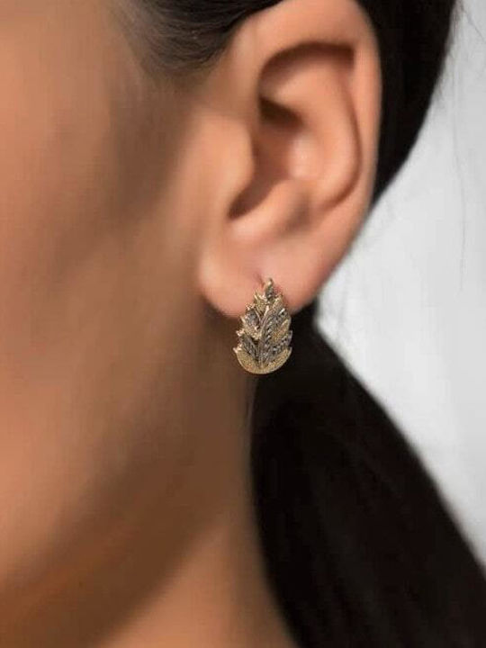 Yellow Gold Pendant Earrings K14 Leaf Sk11400279