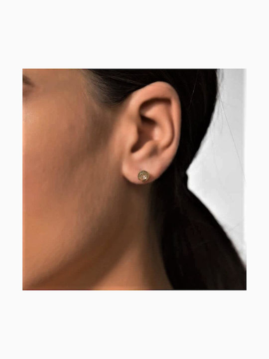 Yellow Gold Stud Earrings K14 White Zircon Sk11100152