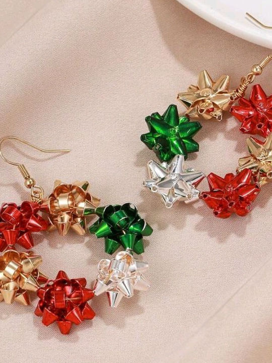 Handgefertigte Ohrringe Reifen Weihnachtskugel Geschenk Rot-Gold-Grün-Silber 6cm Tatu Moyo
