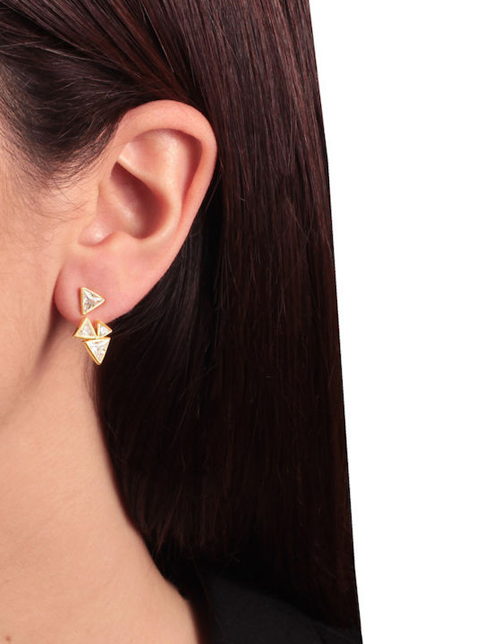 Ασημένια Επίχρυσα Σκουλαρίκια Ear Jacket Τρίγωνα