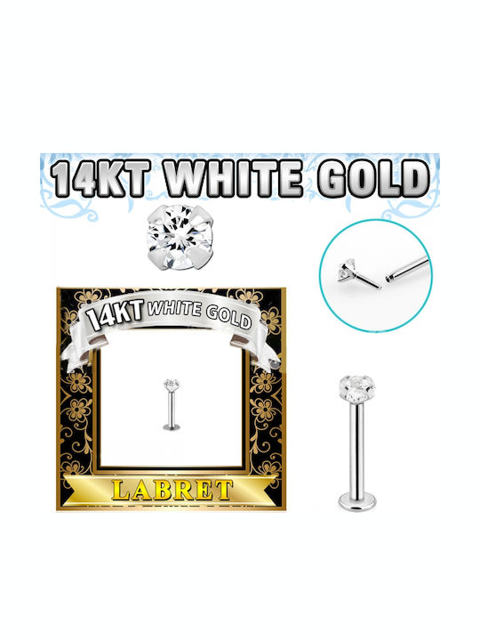 Precious 14K White Gold Single Stone Zircon Goat Labret Wlb-z25 Transparent Earrings