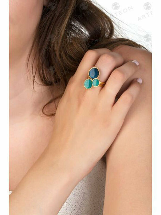 Damen Silber Vergoldetes Ring 925° Blau & Türkis Emaille