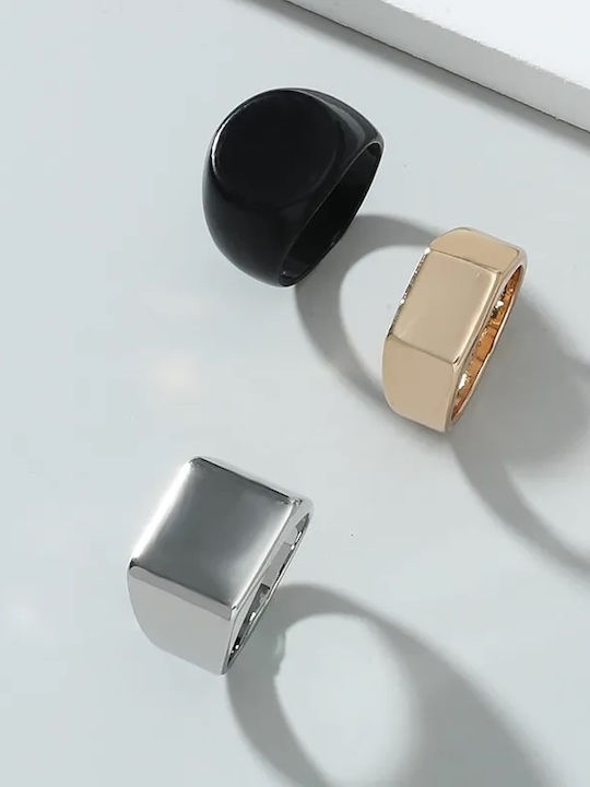 Men’s Ring Set Σετ 3 Δαχτυλίδια Ασημί Χρυσό Μαύρο Κράμα Ορειχάλκου