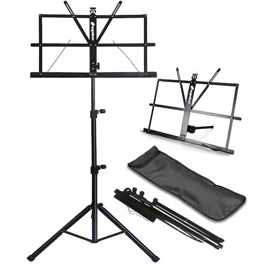 Suprimo D1 Music Stand Sheet Holder Tripod Adjustable Foldable Cover Set 65-130 Cm Up To 12 Kg Storage Bag Πτυσόμενο Τρίποδο Αναλόγιο Μουσικής Παρτιτούρες Θήκη Μεταφοράς