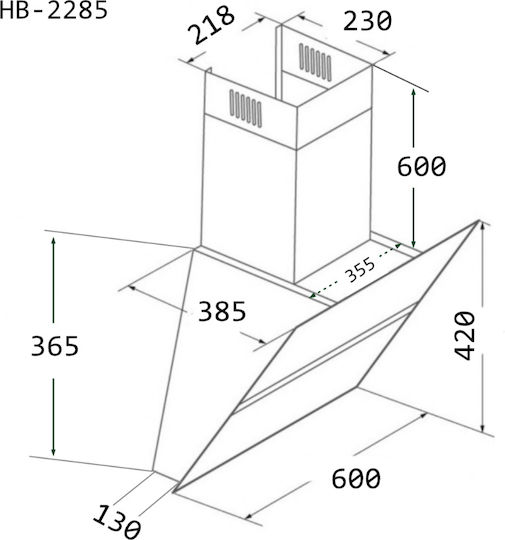 Hausberg Απορροφητήρας Καμινάδα 60cm Μαύρος