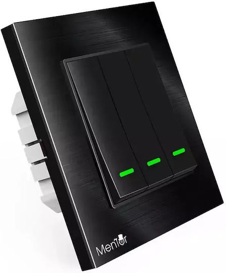 Wall Switch Wi-Fi Lighting Triple with Frame Black