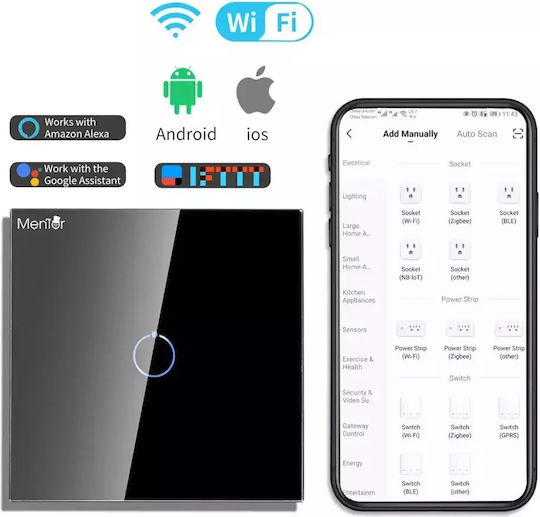 Încastrat Comutator de Perete Wi-Fi Sens unic cu Cadru Negru
