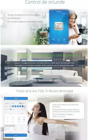 Încastrat Comutator de Perete Wi-Fi Iluminat Dublu cu Cadru Negru