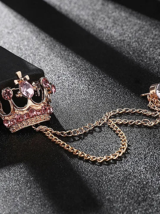 Χρυσαφί Καρφίτσα Πέτου Crown Ροζ Κρύσταλλο