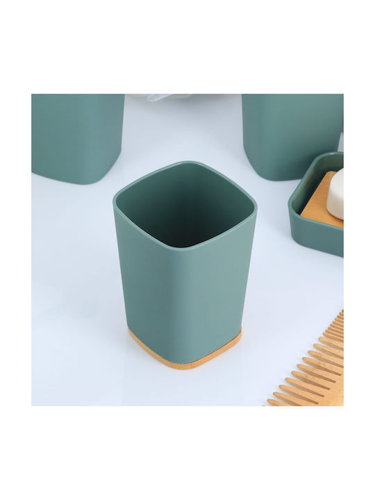 Countertop Bamboo Cup Holder Green Mint with Bamboo Base