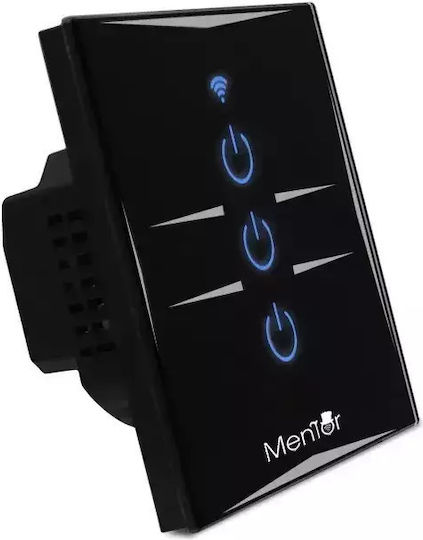 Comutator De Perete Electric Încastrat Tactil Wi-Fi Triplu Cu Ramă Neagră