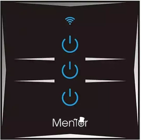 Comutator De Perete Electric Încastrat Tactil Wi-Fi Triplu Cu Ramă Neagră