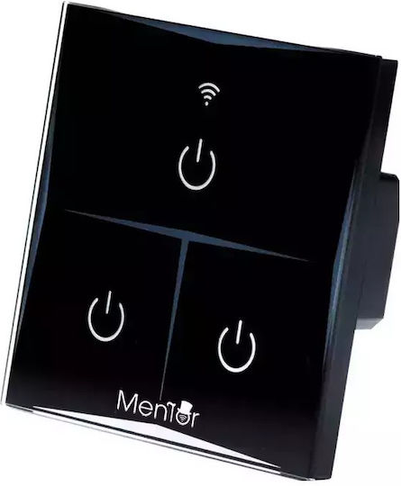Comutator De Perete Electric Încastrat Tactil Wi-Fi Triplu Cu Ramă Comutator De Perete Electric Negru