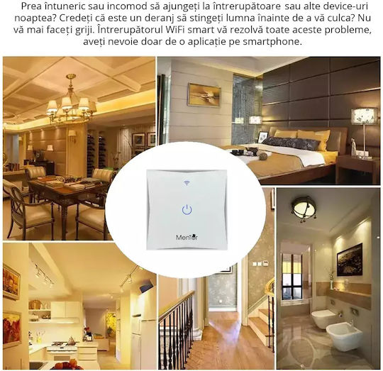 Comutator De Perete Electric Încastrat Tactil Wi-Fi Sens Unic Cu Ramă Comutatoare De Perete Electrice Alb
