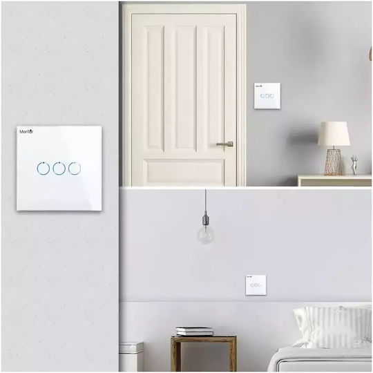 Comutator De Perete Electric Încastrat Tactil Wi-Fi Triplu Cu Ramă Mediu Alb