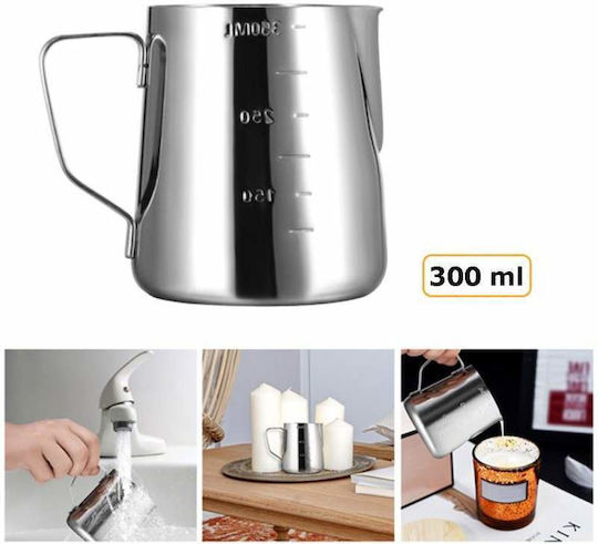 Siks Cană Pentru Lapte Gradată Pitcher Pentru Spumare Lapte Cappuccino Stil Barista Cu Mâner 300 Ml Oțel Inoxidabil