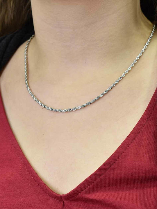 Dennis Rope Chain Silver 3mm Αλυσίδα Λαιμού Ανοξείδωτο Ατσάλι 316l 40 Cm