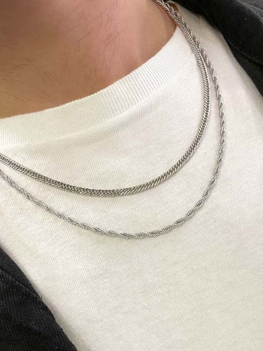 Dennis Rope Chain Silver 3mm Αλυσίδα Λαιμού Ανοξείδωτο Ατσάλι 316l 40 Cm
