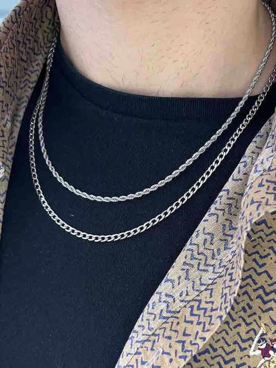 Dennis Rope Chain Silver 3mm Αλυσίδα Λαιμού Ανοξείδωτο Ατσάλι 316l 45 Cm