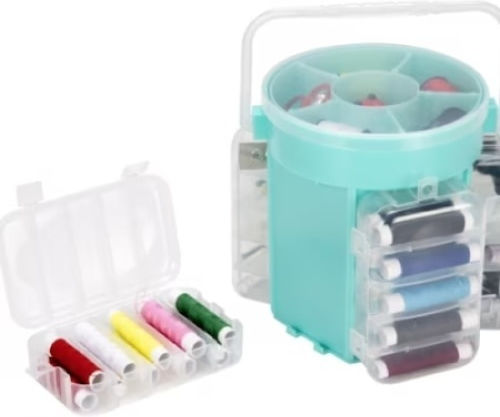 Set Portabil De Cusut Și Croitorie 200 Piese Organizator Din Plastic Mâner Albastru